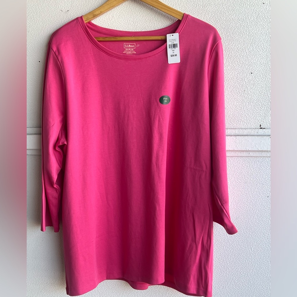 L.L. Bean Pima Cotton Shaped Tee Three Quarter Sleeve  Women’s Plus Size 3X Pink